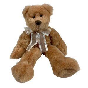 FAO Schwarz Fifth Avenue Brown Teddy Bear Ribbon Bow Plush 13"